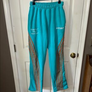Vintage Men’s XL DISTVNT Teal and Orange Streetwear/Track SweatPants
